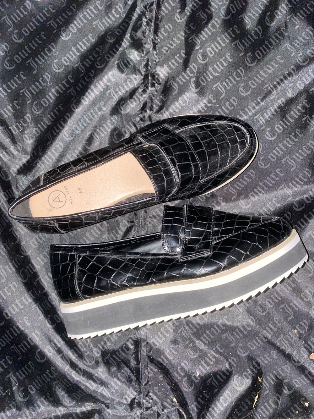 Classic Black Croc-Embossed Platform Loafers